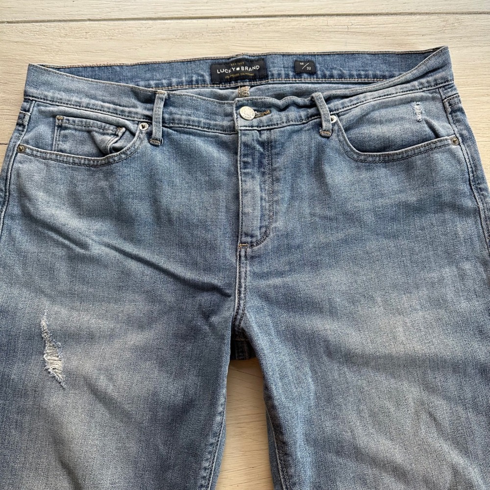Lucky Brand‎ Brooke Crop Jeans Women Size 14 32 Distressed Blue Denim